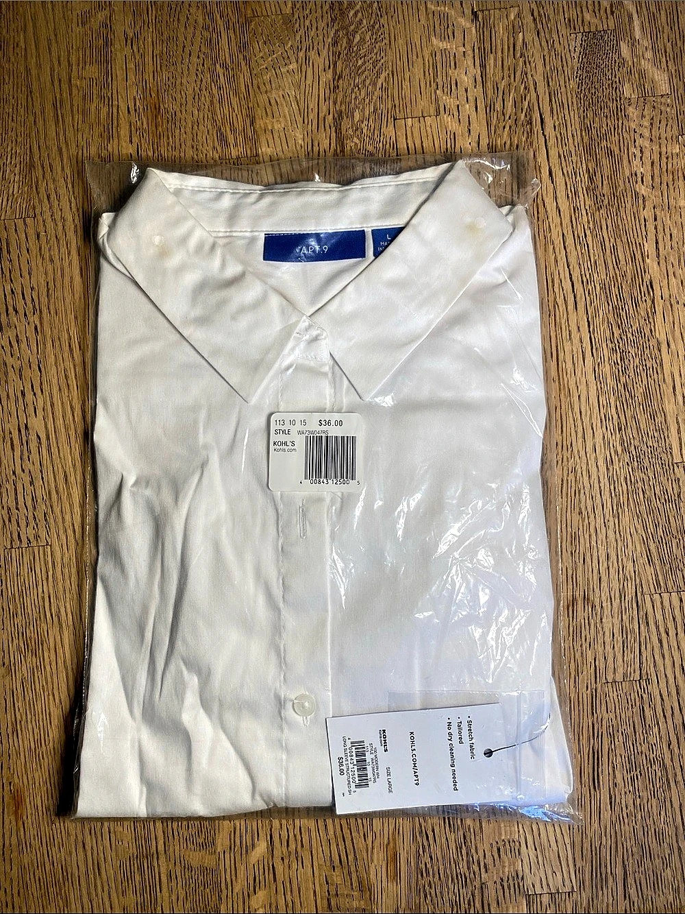 Apt. 9 Tailored Long Sleeve Structured Shirt Men's White Dress Shirt Large